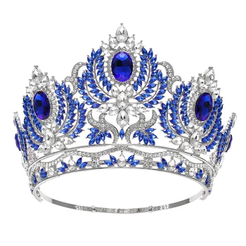 Короната на булката голям размер, Голяма кръгла корона за конкурс за красота за кралици, пълна с корона от жълт кристал в стил барок