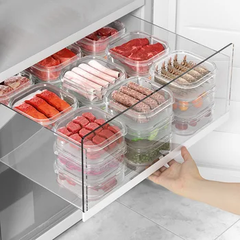 Кутия за съхранение на хладилника, за да Органайзер за хладилник, съд за месо, плодове, зеленчуци, Запечатани прясна кутия с капак, Кухненски принадлежности