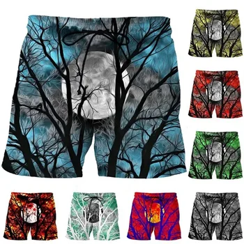 Къси панталони с 3D-принтом Tree Moon, мъжки и дамски Летни плажни къси панталони в стил хип-хоп, градинска дрехи за почивка, Бански, Дрехи