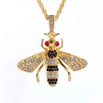 Лек блестящ медальон във формата на пчела за мъже и жени, колиета с кристали, цирконий Ice Out, мода декорация за партита в стил хип-хоп, подаръци