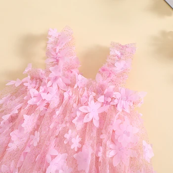 Летен гащеризон за малки момичета, сладък гащеризон без ръкави с градиентным 3D модел, боди с пеперуди, пера, тюлевое рокля за новородени