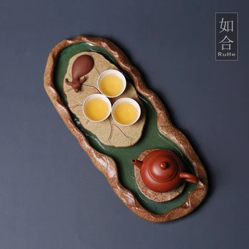 Малък поднос за чай, груба керамика, японски стил, тава за суха пяна, поднос за чай от изкуствен камък, преносими и малка масичка за чай