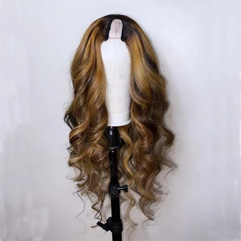Мек светъл омбре, дълъг 24-инчов съраунд вълнообразни U-образна перука, европейският перука от човешка коса Remy, еврейския бесклеевой перука за жени