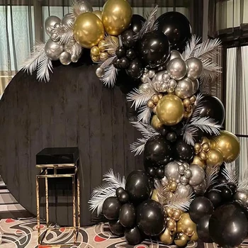 Метални Златни Сребърни балони Комплект за Гирлянди и арх Детски Рожден Ден декорация за абитуриентски бал Черно балон Украса за Годишнина от сватбата