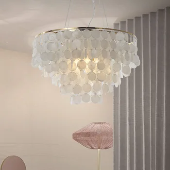 Модерна led полилей White Shell, регулируеми плафониери от златисто-хромированного метал, окачена лампа за дома
