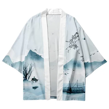 Модни традиционната китайска живопис, летен плаж, юката, градинска дрехи, жилетка, женски японското кимоно, Harajuku, на традиционното Хаори