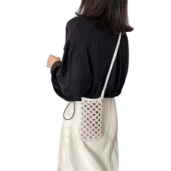 Модни универсална женска малка чанта-месинджър за телефон, модни однотонная тканая чанта за телефон, Лятна памучен авоська