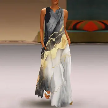 Модно Дамско Дълга рокля Summer Marblr с Градиентным Принтом Елегантни Рокли За женщинcasualprom Dresses 2023