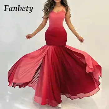 Модно вечерна рокля с прилепнал на подтяжках, секси елегантна рокля с тънки шевове и набори по ръба, луксозни банкетни рокли с постепенна промяна на цвета на Рибя опашка
