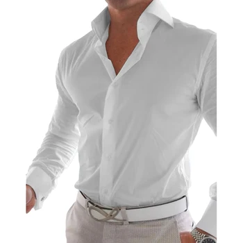 Мъжка лека риза с дълъг ръкав копчета За бизнес, официални партита Тънки ризи, Блузи Дишаща еластична однотонная мъжка риза