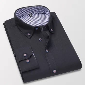 Мъжки Ризи С дълъг ръкав Slim Fit, Обикновена Ежедневни Тънки Черни Ризи Против бръчки, за Мека Проста Модни Градинска Мъжки Дрехи