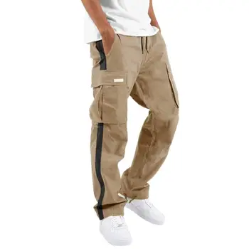 Мъжки панталони в ивица с еластичен колан, подходящи по цвят до топу, Летни панталони-карго, Мъжки панталон, мъжки дрехи