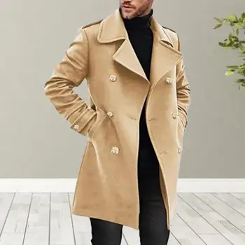 Мъжко палто в стил Ретро, Стилно мъжко двубортное зимно палто, дебел топъл тренч със средна дължина, с отложным яка на есен