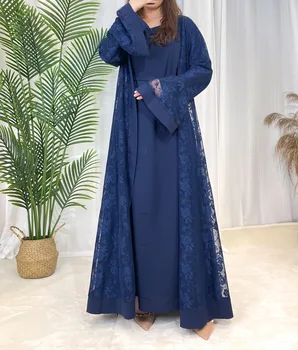 Мюсюлманска мода, Дамски Ислямска Традиционни дрехи, Арабско рокля от две части с изгорени ръкави, Кафтан, Абайя, халат за баня, рокля