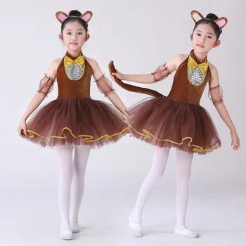 Нов детски костюм сладък маймуни, танцово дрехи за момичета, рокли за cosplay Маймуни с животни, костюм за Хелоуин