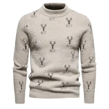 Нов мъжки пуловер от изкуствено кадифе, меки и удобни модерен топло вязаный пуловер, пуловери, блузи