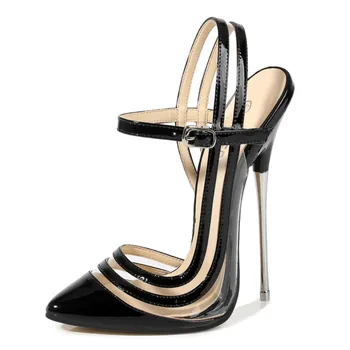 Нови висококачествени дамски обувки на висок ток-висок ток с метален остър пръсти 16 см, сватбени сандали на висок ток 35-46