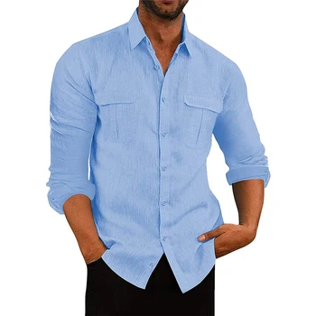 Нови мъжки ежедневни работни ризи, однобортная риза с дълги ръкави, джобове, отложным яка, мъжки блузи, потници