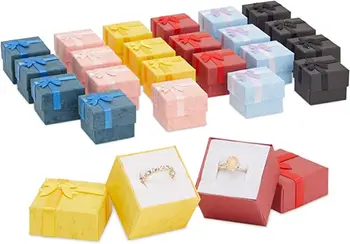 Подарък кутия с пръстен на 24 референтна рамка с бантиком за годишнини, сватби, рожденни дни (6 цвята, 1,6 x 1,2 инча)