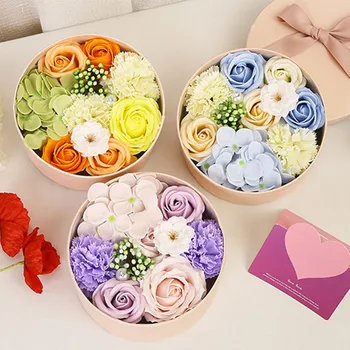 Подарък кутия с цветен сапун за Свети Валентин, Приятелка, Роза, Карамфил, декорация на баня, Подарък за Деня на майката, Жена изкуствен