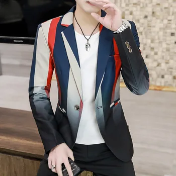Популярният Класически сако на райета, Корея, ежедневни Мъжки дрехи, Бизнес однобортный оборудвана костюм, палто, Модерен мъжки блейзър