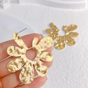 Преувеличени Геометрични Кухи метални обеци-цветя за жени, сватбени Прости нередовни модни украси с листенца от златен цвят