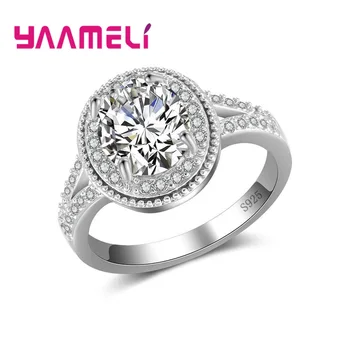 Пръстени S925 За жени Сребърен пръстен върху пръста на Бял Блестящ CZ Изискани бижута За младоженци Годеж Луксозна Бижутерия