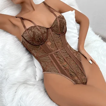 Пълномаслено дебнещ дантелено боди, секси бельо в стил мозайка, 6 цвята, секси мрежест еротичен гащеризон, боди, клубна дрехи, едно женско тяло