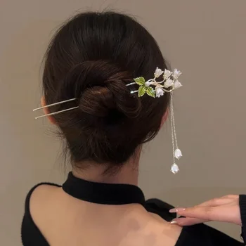 Реколта пръчки за коса с бретон във формата на цвете Орхидея-колокольчика, Модни Дамски Метална шнола за коса на Жената е украса за коса, Инструменти за полагане на