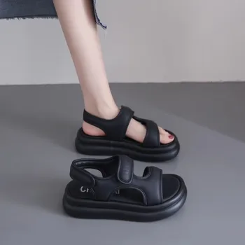 Римски Сандали; Черен обувки; Дамски Обувки С Отворени пръсти На платформа; Летни Гладиаторски Обувки В тон; Бял Прозрачен Столче За хранене; 2023