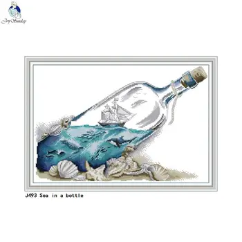 Ръкоделие Схеми за кръстосан Бод, Отпечатани върху Платно 14CT 11CT Декорация на дома Морето в бутилка Изделия Ръчна изработка