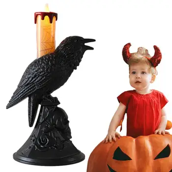 Свещник Crow Light на Хелоуин, Украса Birds Light, Настолна лампа, led лампа, лампа за Хелоуин, Raven, Настолни лампи Crow Light