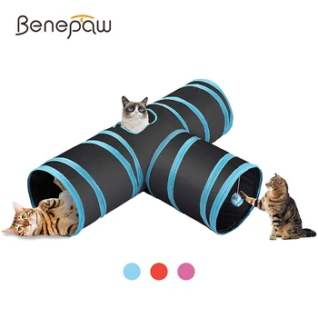 Сгъваем трипътен котешки тунел Benepaw С дупка за окото, устойчив на разкъсване, Безопасни интерактивни играчки за котки, коте лесно да се съхранява