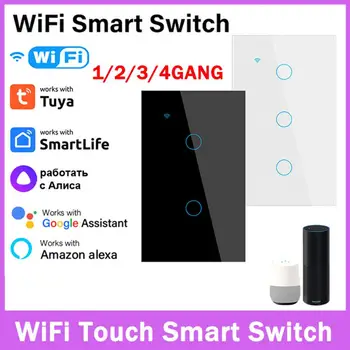 Сензорен прекъсвач на Hristo Smart Wifi Не се изисква Неутрален проводник Интелигентен Дом 1/2/3/4 Gang Ключа за лампата Подкрепа Алекса Google Home Приложение на Sasha