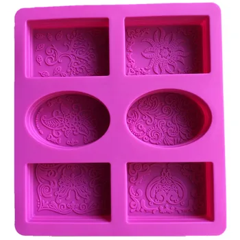 Силиконова форма за сапун за мыловарения 3D Форми на 6 Овални Правоъгълна форма за сапуни ръчно изработени Цветя за баня, Кухня Форма за сапун