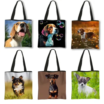 Скъпа чанта през рамо с принтом кучета Бигъл / чихуахуа, ежедневни дамски чанти-тоут, женски многократна употреба холщовые чанти за пазаруване, чанта за подарък