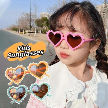 Сладък детски очила във формата на сърце, модни слънчеви очила с анимационни герои, които предпазват от ултравиолетовите, индивидуалност момчета и момичета, слънчеви очила с крем