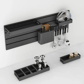 Стенен кухненски рафтове за съхранение, космическа алуминиева стенни стойка за съхранение на ножове, стойка за подправки