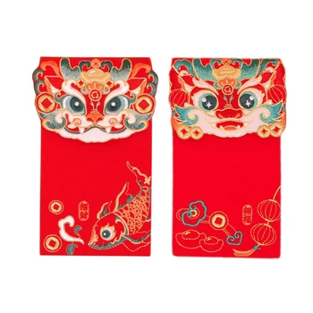 Стилни червени пликове 2024 Паричен пакет с бродерия дракон Китайската Нова година Червени пликове за празнични събития Хунбао
