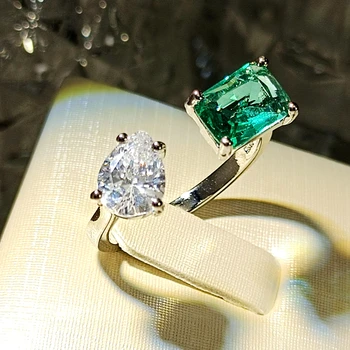 Съвременните модерни, прозрачни пръстени с круши и сини правоъгълни камъни, два цвята бижута