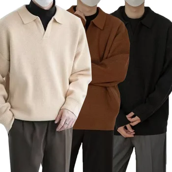 Топла мъжка жилетка, вязаный пуловер, пуловери, блузи, обикновен Зимен топъл мъжки пуловер с цип, без всекидневни бизнес топъл пуловер с дълъг ръкав