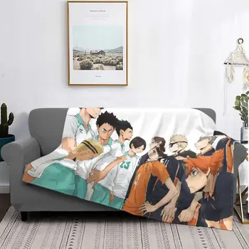 Флисовое одеяло Aoba Johsai Karasuno Team Haikyuu от японски аниме за домашно спални, ултра-Меко плюшевое коварен одеяло