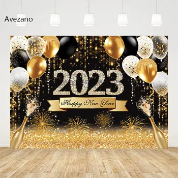 Фон за снимки Avezano С Нов 2023 година, декор за парти, балон, блестящо Злато, фон с шампанско, подпори за студийната фотозоны