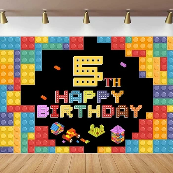 Фон за снимки банер с 5-ти рожден ден Цветни строителни блокове Тематичен фон Петгодишна давност Украса честит рожден Ден