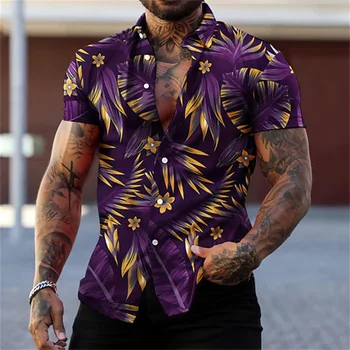 Хавайска риза за мъже 2023, блуза с къс ръкав с 3D принтом, плажен празничен топ, тениска, Лятна мъжки дрехи оверсайз Camisa Masculina