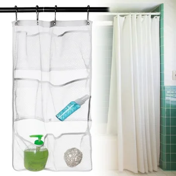 Чанта за съхранение в банята с 6 джоба, мрежест органайзер за висящи играчки за душата, за многократна употреба на окото бързо съхнещи чанти-организаторите за баня