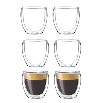 Чаша за еспресо от 6 теми, двупластова случайна чаша за еспресо, стъклена чаша кафе