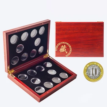 Червени Кръгли Кутии за монети Притежателите на Контейнер за съхранение на Дисплея 27 мм 40 мм Калъфи Дървена Кутия Кутия за събиране на възпоменателни монети CY