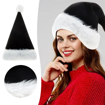 Черна шапка, Удебелена h-образна шапка за партита, Удобна Шапка на Дядо Коледа, Коледни аксесоари за партита, Секси вечерна рокля за жените