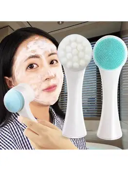 Четка за почистване на лицето, двустранно силикон средство за прочистване на порите, ръчно пенообразователь, Скрубер за масаж на лицето с мека четка